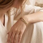 Gold plated watchband chain necklace and bracelet set with pave cubic zirconia oval links in stainless steel