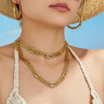 Gold plated watchband chain necklace and bracelet set with pave cubic zirconia oval links in stainless steel