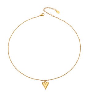 316L stainless steel 3D puffy elongated heart pendant on satellite beaded chain necklace wholesale