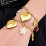 18K gold plated 316L stainless steel vintage multi charm paperclip chain necklace and bracelet set wholesale