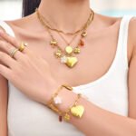 18K gold plated 316L stainless steel vintage multi charm paperclip chain necklace and bracelet set wholesale