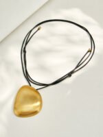 18K gold and silver plated 316L stainless steel organic pebble pendant adjustable black cord statement necklace wholesale