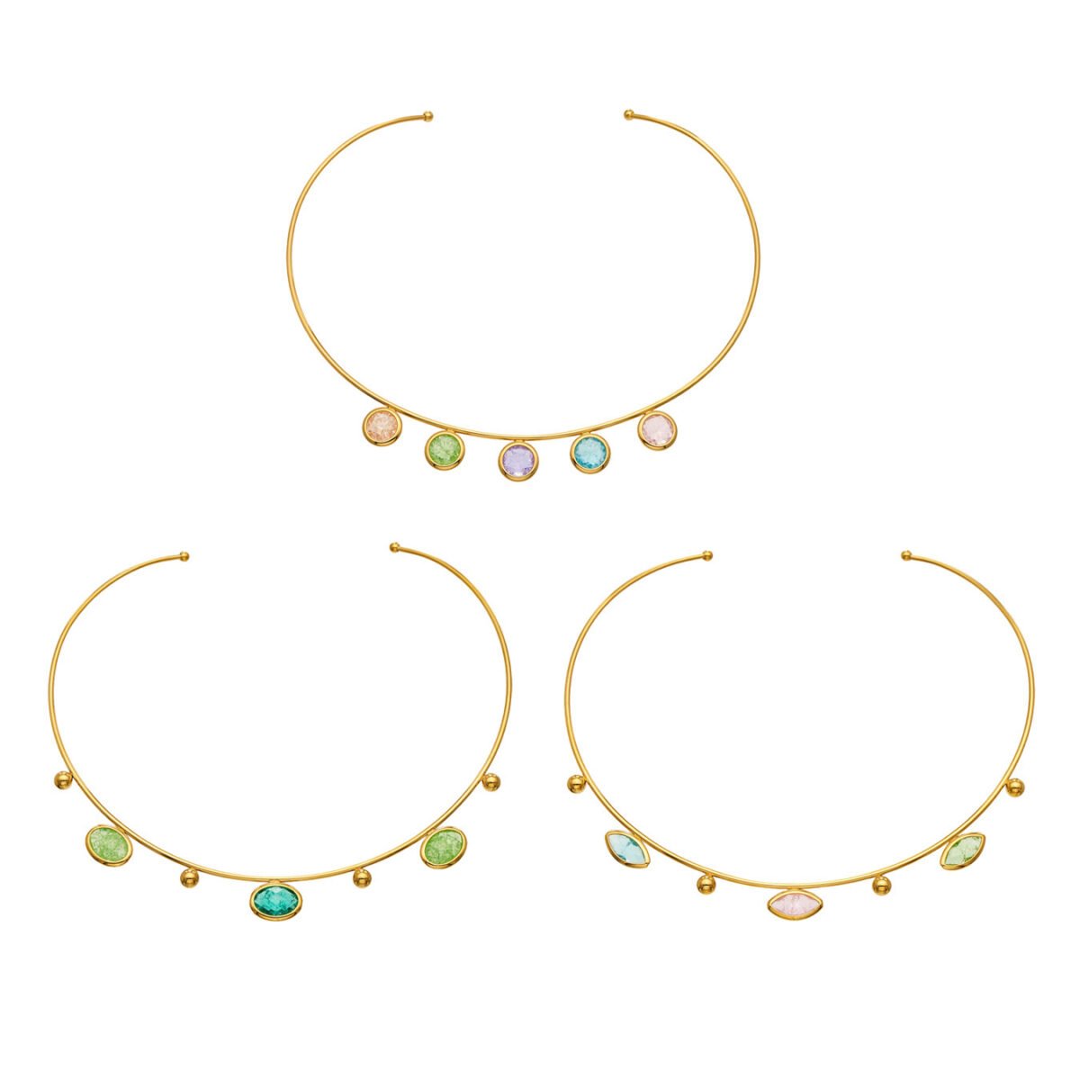 18K gold plated stainless steel colorful cracked crystal charm open choker torque necklace wholesale