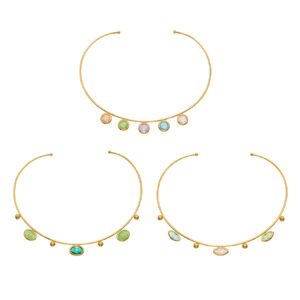 18K gold plated stainless steel colorful cracked crystal charm open choker torque necklace wholesale