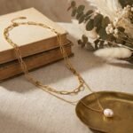 316L stainless steel double layer paperclip chain freshwater pearl pendant necklace wholesale