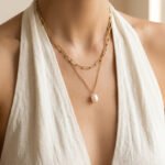 316L stainless steel double layer paperclip chain freshwater pearl pendant necklace wholesale