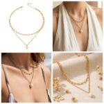 316L stainless steel double layer paperclip chain freshwater pearl pendant necklace wholesale
