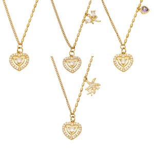 18K gold plated stainless steel heart CZ charm pendant necklace wholesale