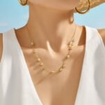 18K gold plated 316L stainless steel bezel set cubic zirconia station necklace wholesale
