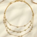 18K gold plated 316L stainless steel bezel set cubic zirconia station necklace wholesale