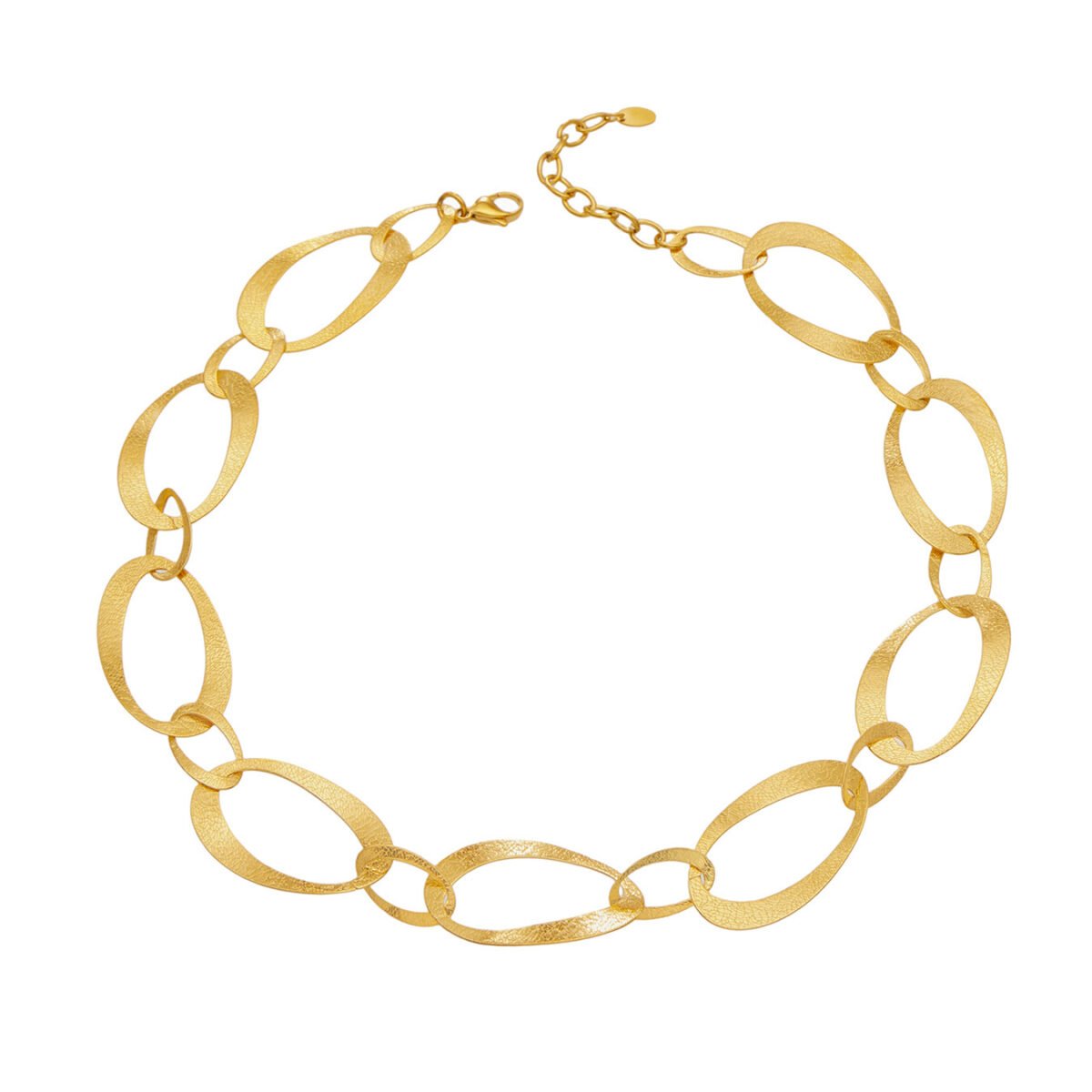 Gold plated chunky textured oval link statement chain necklace in stainless steel