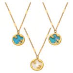 18K gold plated 316L stainless steel celestial CZ star CZ mother of pearl inlay medallion pendant necklace wholesale