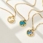 18K gold plated 316L stainless steel celestial CZ star CZ mother of pearl inlay medallion pendant necklace wholesale