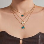 18K gold plated 316L stainless steel celestial CZ star CZ mother of pearl inlay medallion pendant necklace wholesale