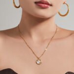 18K gold plated 316L stainless steel celestial CZ star CZ mother of pearl inlay medallion pendant necklace wholesale