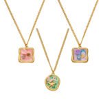 18K gold plated 316L stainless steel vintage 3D oil-drip enamel floral butterfly starfish cameo medallion pendant necklace wholesale