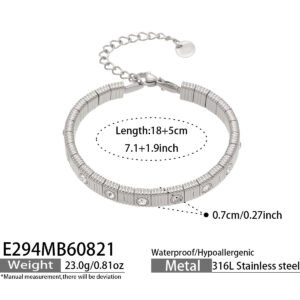 Gold and silver textured flexible stretch chain bracelet set with colorful and clear cubic zirconia in 316L stainless steel