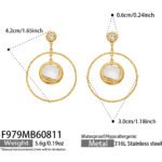 18K gold plated 316L stainless steel round glass crystal hoop drop earrings wholesale