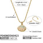 18K gold plated 316L stainless steel coastal enamel seashell pearl charm pendant layered chain necklace wholesale