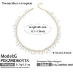 Gold plated irregular black onyx and clear quartz natural gemstone chip choker necklace in 316L stainless steel