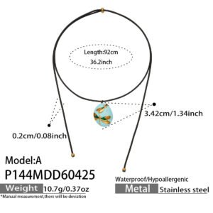 18K gold plated 316L stainless steel vintage oval oil-drip enamel dragonfly pendant adjustable black cord necklace wholesale