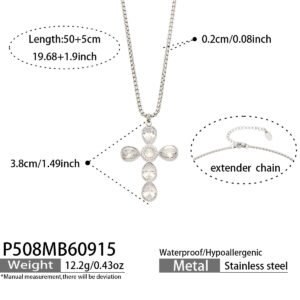 18K gold plated 316L stainless steel pear cut glass crystal cross pendant necklace wholesale
