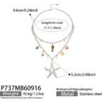 18K gold plated 316L stainless steel double layer ocean theme starfish shell turtle fish charm necklace wholesale