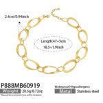 Gold plated chunky textured oval link statement chain necklace in stainless steel