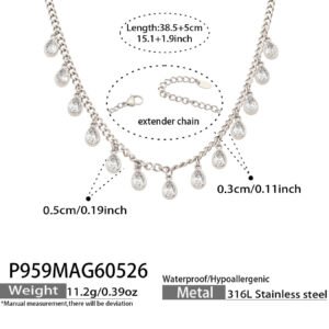 18K gold plated 316L stainless steel teardrop waterdrop cubic zirconia fringe charm choker necklace wholesale
