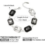 18K gold plated 316L stainless steel emerald cut glass crystal statement necklace and bracelet set wholesale