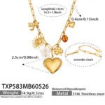 18K gold plated 316L stainless steel vintage multi charm paperclip chain necklace and bracelet set wholesale