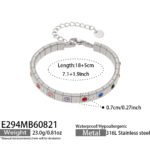 Gold and silver textured flexible stretch chain bracelet set with colorful and clear cubic zirconia in 316L stainless steel