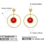 18K gold plated 316L stainless steel round glass crystal hoop drop earrings wholesale