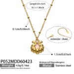 18K gold plated 316L stainless steel coastal enamel seashell pearl charm pendant layered chain necklace wholesale