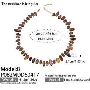 Gold plated irregular blue lapis lazuli and red tiger eye natural gemstone chip choker necklace in 316L stainless steel