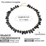 Gold plated irregular black onyx and clear quartz natural gemstone chip choker necklace in 316L stainless steel