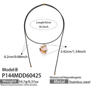 18K gold plated 316L stainless steel vintage oval oil-drip enamel dragonfly pendant adjustable black cord necklace wholesale