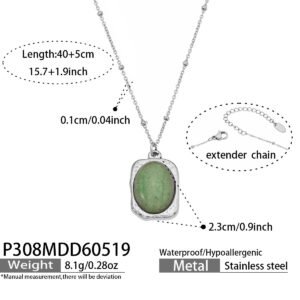 316L stainless steel vintage hammered frame oval green purple natural stone beaded chain pendant necklace wholesale