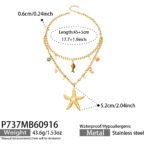 18K gold plated 316L stainless steel double layer ocean theme starfish shell turtle fish charm necklace wholesale