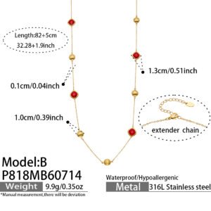 18K gold plated 316L stainless steel long glass crystal station necklace wholesale