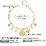 Gold plated vintage coin pearl charm chain necklace and bracelet set in 316L stainless steel