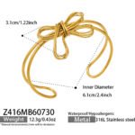 Gold and silver multi-strand wire bow knot open cuff bangle bracelet in polished 316L stainless steel