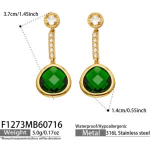 18K gold plated 316L stainless steel teardrop glass crystal drop earrings wholesale