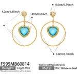 18K gold plated 316L stainless steel heart glass crystal hoop drop earrings wholesale