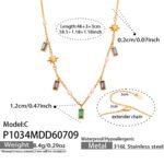18K gold plated 316L stainless steel rectangle glass crystal charm necklace wholesale