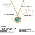 18K gold plated 316L stainless steel celestial CZ star CZ mother of pearl inlay medallion pendant necklace wholesale