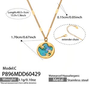 18K gold plated 316L stainless steel celestial CZ star CZ mother of pearl inlay medallion pendant necklace wholesale