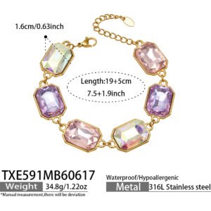 18K gold plated 316L stainless steel emerald cut glass crystal statement necklace and bracelet set wholesale