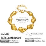 Gold and silver plated chunky irregular molten metal and baroque pearl statement necklace and bracelet set in stainless steel
