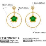 18K gold plated 316L stainless steel flower glass crystal hoop drop earrings wholesale